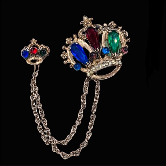 Sterling Silver 1940’s Double Crown Chatelaine Brooch - Picture 1 of 7